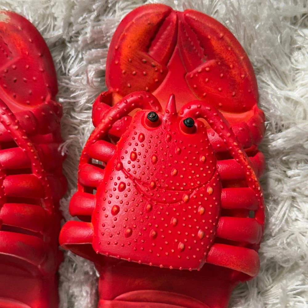 Vintage Lobster Slides Novelty Red Rubber Beach Sandals Mens 10 11 Made HongKong